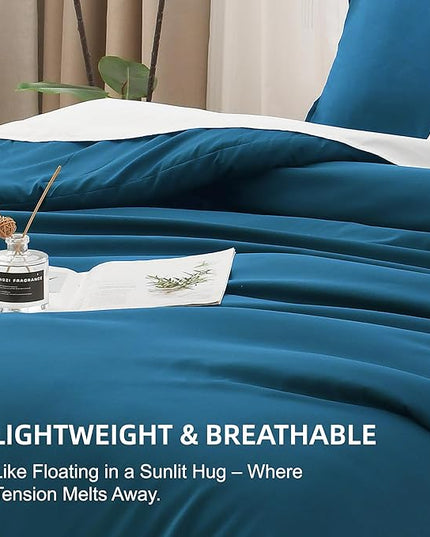 Litanika Comforters Teal Oversized Queen Size, 3 Pieces Lightweight Solid Bedding Set & Collections, All Season Fluffy Bed Set (98x98In Comforter & 2 Pillowcases)
