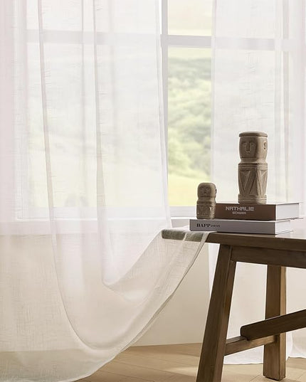 Joydeco Sheer Curtains 108 Inches Long, Cream Curtains for Living Room 2 Panels Set, Ivory Curtains Window Privacy Assured with Light Filtering(W52 x L108 Inch,Ivory)