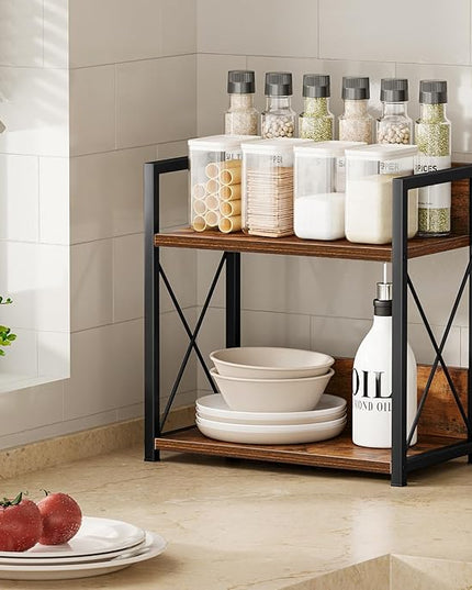 Giikin Kitchen Countertop Organizer, 2 Tier Spice Rack Organizer for Pantry, Kitchen Counter Shelf Wood Coffee Station Organizer (Brown, M)