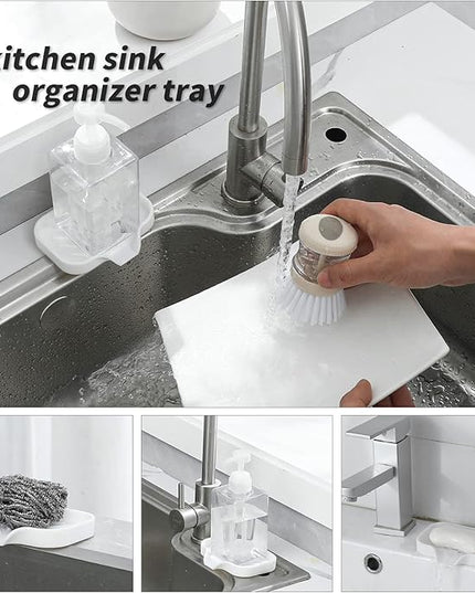 Silicone Bathroom Soap Dishes with Drain Spout-Bathroom and Kitchen Sink Organizer,Sponge Holder,Dish Soap Tray,Perfect for Dispenser,Scrubber,Bottle,Cup on Sink or Counter-White 4.9"×3.2"
