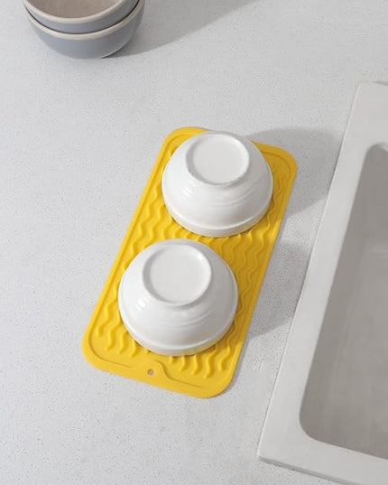 Silicone Dish Drying Mat for Multiple Usage,Easy clean,Eco-friendly,Heat-resistant Silicone Mat for Kitchen Counter or Sink,Refrigerator or Drawer Liner Yellow S 12 inches x 6 inches