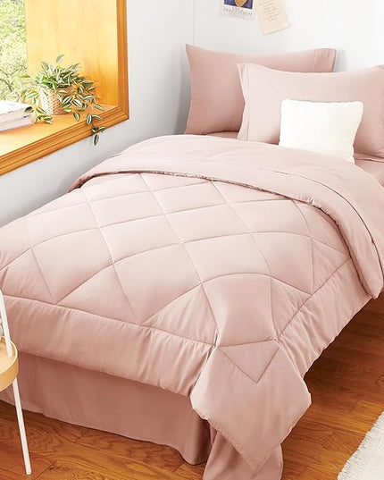 CozyLux Twin XL Comforter Set Blush Pink - 5 Pieces Twin Extra Long Bed in a Bag for College Dorm, All Season Bedding Set for Girls and Boys, Soft Bed Set with Comforter, Sheets, Pillowcase & Sham
