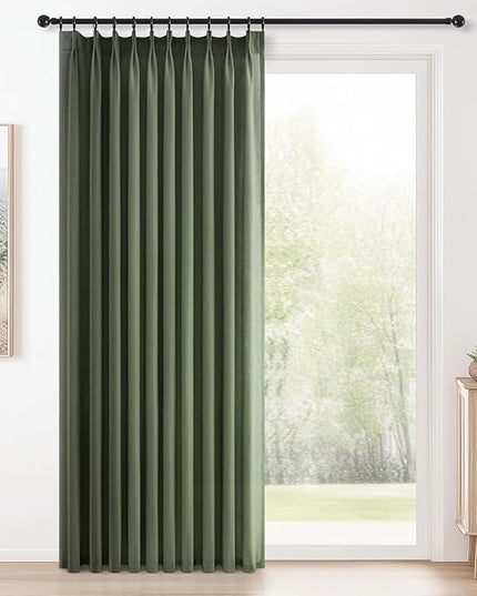 Topfinel 102 Inch Pinch Pleated Linen Curtains 1 Panels,Olive Green Semi Sheer Curtains with Pleated Hooks Back Tab for Track System,Extra Long 9ft Curtain for Living Room Bedroom,60x102