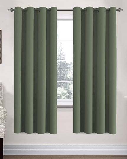 H.VERSAILTEX Ultra Soft Microfiber Thermal Insulated Antique Copper Grommet Blackout Curtains/Window Treatment Draperies 52 by 72 - Inch for Living Room/Bedroom,Set of 2 - Bronze Green