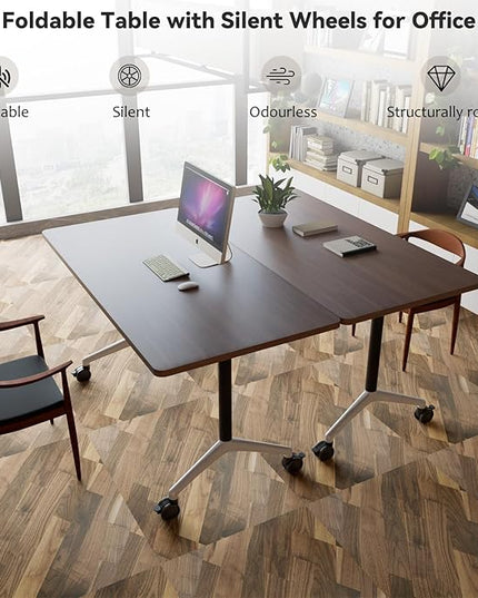 Folding Conference Room Tables, Seminar Conference Table Modern Flip Top Training Meeting Tables, Conference Room Table with Wheels for Home Office Classr,6 Pack 47.2inch