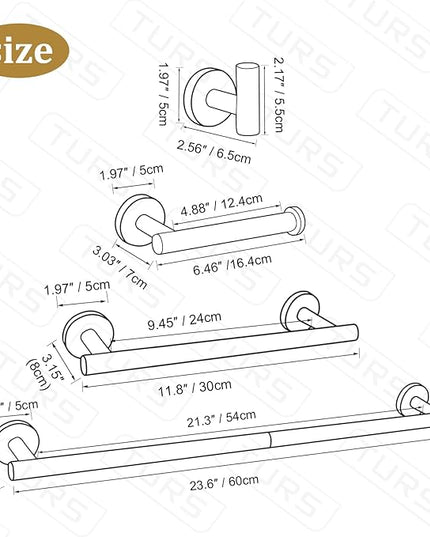 TURS Brushed Gold 10 Pieces Bathroom Hardware Set, SUS304 Stainless Steel 24 Inch Bath Towel Bar Set, Round Bathroom Accessories Kit Wall Mounted