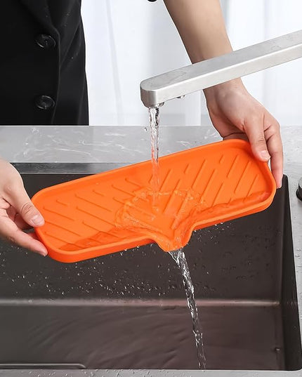 Silicone Bathroom Soap Dishes with Drain Spout-Bathroom and Kitchen Sink Organizer,Sponge Holder,Dish Soap Tray,Perfect for Dispenser,Scrubber,Bottle,Cup on Sink or Counter-Orange 12"×4"