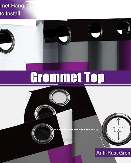 Purple 100% Blackout Curtains for Bedroom 63 inch Length 2 Panels Set Black Grey Modern Abstract Geometric Black Out Curtains Insulated Room Darkening Window Drapes for Living Room, 42Wx63L