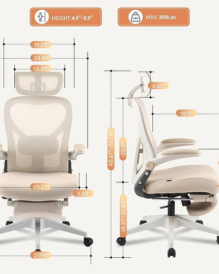 FLEXISPOT Foldex Ergonomic Office Chair, Folding Chair for Small Spaces with Lumbar Support, Flip-up Armrests, 3D Headrest, Desk Chairs with Footrest for Work,Video Game (Foam Seat, Cream)