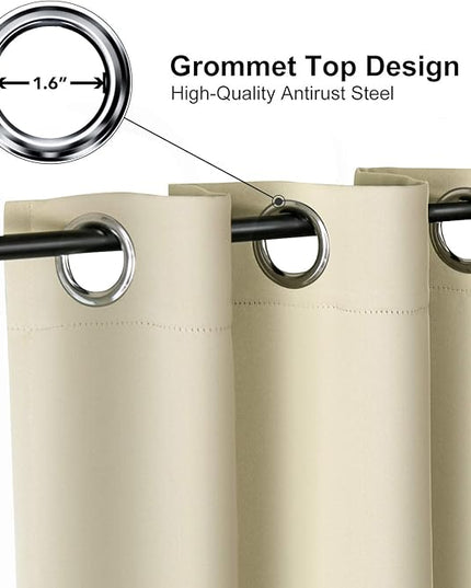 ChrisDowa Grommet Room Darkening Curtains for Bedroom and Living Room - 2 Panels Set Thermal Insulated Blackout Curtains (Beige, 52W x 54L )