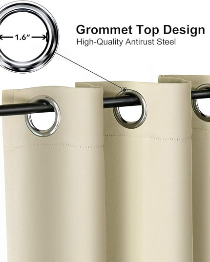 ChrisDowa Grommet Room Darkening Curtains for Bedroom and Living Room - 2 Panels Set Thermal Insulated Blackout Curtains (Beige, 52W x 84L)
