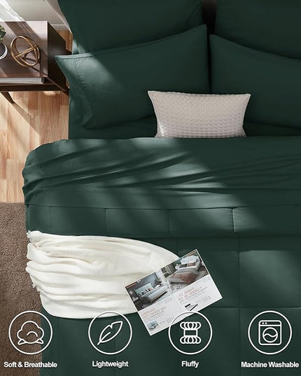 CozyLux King Size Comforter Set Forest Green, 7 Pieces Bed in a Bag, Green Comforter King Size, All Season Bedding Sets with Stitch Quilted Comforter, Flat Sheet, Fitted Sheet, Pillowcases