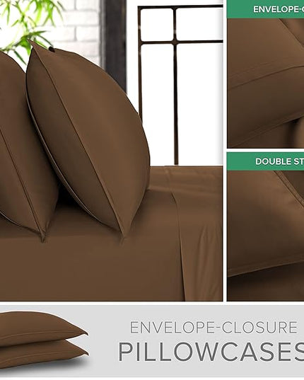 Pure Bamboo King Sheets, Genuine 100% Organic Viscose Derived from Bamboo Bed Sheet Set, Luxuriously Soft & Cooling, Double Stitching, 2 Year Quality Promise (King, Coconut Husk)