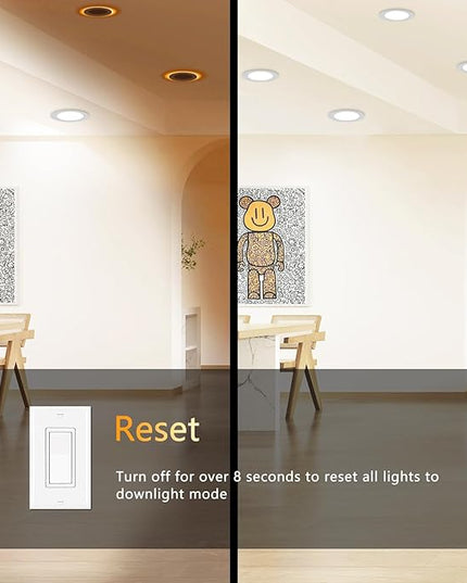 CycevSun 6 Pack LED Recessed Lighting 6 Inch with Night Light, Dimmable 5CCT Canless Ultra Thin Wafer Downlight Soffit with Junction Box, 5 Color Selectable, 12W, ETL & Energy Star