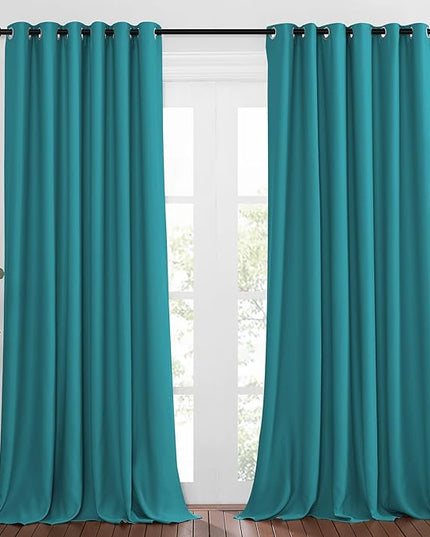 NICETOWN Bedroom Blackout Curtains Panels - Triple Weave Energy Saving Thermal Insulated Solid Grommet Blackout Draperies for Patio (80 inches by 108 Inch, Peacock Teal, Set of 2)
