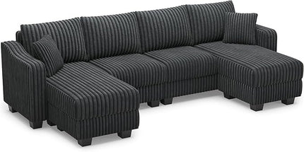 Belffin U Shaped Couch with Reversible Chaises Sectional Couches for Living Room Sectional Couch with Ottomans Corduroy (Dark Grey, U Shaped)