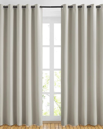 NICETOWN Room Darkening Natural Curtains & Drapes for Living Room - Thermal Insulated Solid Grommet Sound Reducing Privacy Window Treatments for Bedroom, 2 Panels, W66 x L84