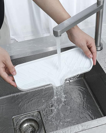 Silicone Bathroom Soap Dishes with Drain Spout-Bathroom and Kitchen Sink Organizer,Sponge Holder,Dish Soap Tray,Perfect for Dispenser,Scrubber,Bottle,Cup on Sink or Counter-White 12"×4"