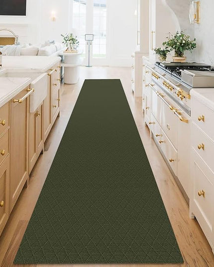 KOZYFLY Runner Rug 3x18 Ft Washable Runners for Hallways Non Slip Rubber Backed Kitchen Runners, Extra Long Entryway Runner Indoor, Floor Carpet for Hallway Kitchen Entryway, Dark Green