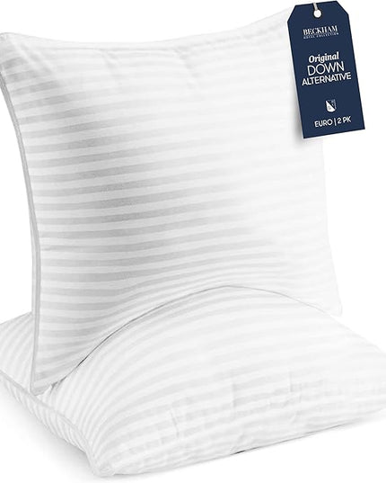 Beckham Hotel Collection Euro Size Throw Pillows (Set of 2), 26 x 26 Down Alternative Pillow Insert for Bed, Couch, and Sofa