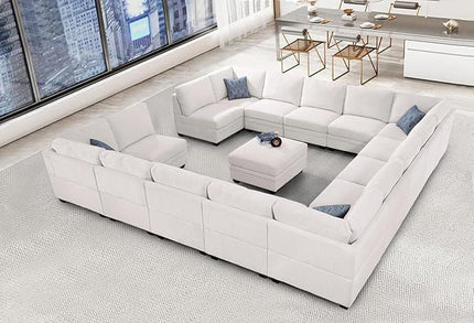 Legend Vansen Oversized Modular Sectional Sofa,16 Seat U Shaped Couch with Ottoman,Corduroy Sofa with Deep Seat,Convertible Large Sectional Couches for Living Room (Cream, U-16)