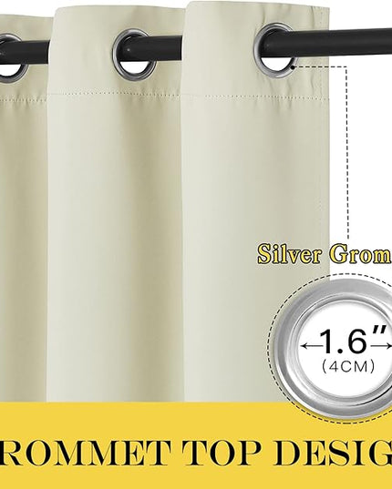 NICETOWN Blackout Curtain 95 inches Long for Living Room - Grommet Top Thermal Insulated Window Treatment Energy Saving Sound Reducing Drape for Bedroom (Beige, 1 Panel, W52 x L95)