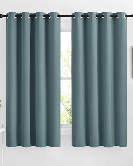 NICETOWN Greyish Blue Blackout Curtains 63 inches Long, Grommet Room Darkening Window Treatment Thermal Insulated Drapes Sound Reducing for Bedroom, W46 x L63, 2 Panels