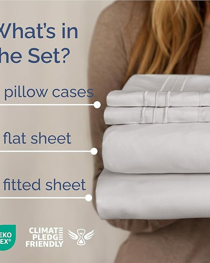Full Size 4 Piece Sheet Set - Comfy Breathable & Cooling Bed Sheets Set - Hotel Luxury Bedding for Women, Men, Kids, Teens, Boys & Girls - Deep Pockets, Soft and Wrinkle Free - Oeko-Tex - French Grey
