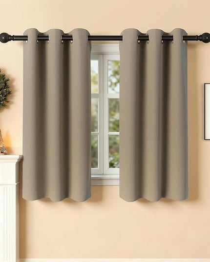 Room Darkening Curtains 45 Inch Length for Bedroom Living Room, Insulated Thermal Grommet Curtain Drapes, Blackout(60-90%,Not 100%) Window Treatment Decor, 2 Panels, 35x45, Taupe