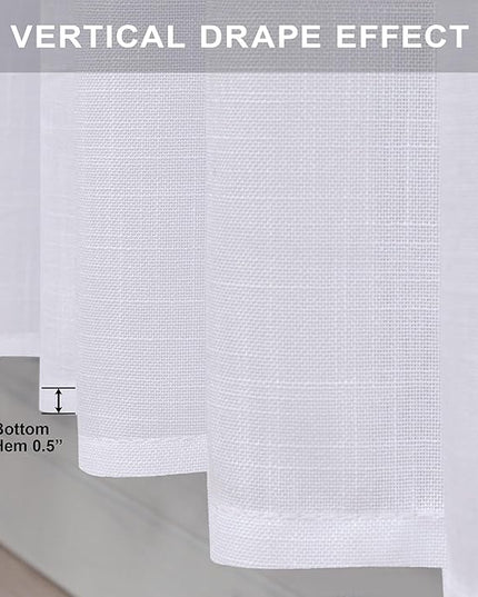 White Extra Long Curtains 9 FT for Living Room 2 Panel Sets Rod Pocket Back Tab Semi Sheer Light Weight Lace Cotton Textured White Linen Curtain for Bedroom Sunroom Picture Window 38 x 108 Inch Length