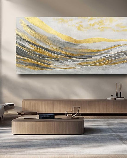 Artexist White Line Wall Paintings Modern Wall Art Gold Foil Photo Prints 29"x58" Large Dining Room Wall Decor Posters for Bedroom