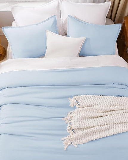 Litanika Comforters Light Blue Twin/Twin XL Size, 2 Pieces Lightweight Solid Bedding Comforter Set, All Season Fluffy Bed Set (66x90In Comforter & 1 Pillowcase)