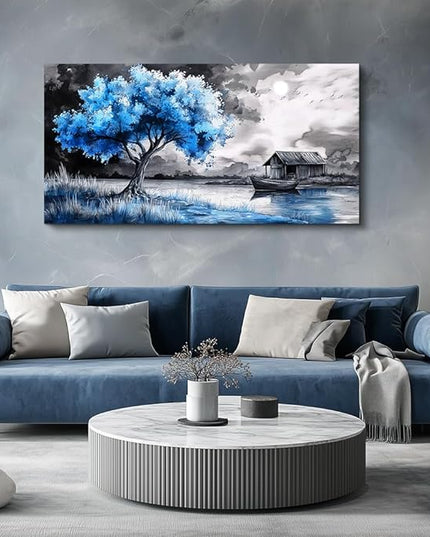 PHAOHUAXM large Wall Art For Living Room Bedroom Wall Decor Black White Scenery And Blue Trees Wall Painting Modern Home Decoration For Room Office Restaurant Canvas Art Prints Home Decor 20x40 In
