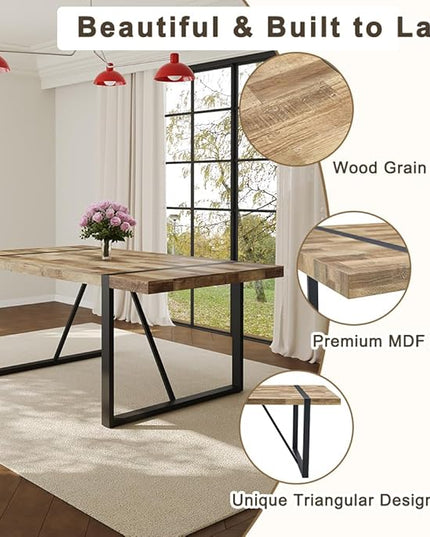 FURNITO Wood Dining Table Set for 6, 71" Large Rectangular Kitchen & Dining Room Table with 6 Fabric Linen Chairs, Modern Farmhouse Dining Set for Home, Living Room, Office, or Conference Room