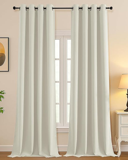 Simplebrand Natural Extra Long 10ft Curtains for Patio 120 Inches Long 2 Panels Set, Room Darkening Light Blocking Solid Thermal Insulated Energy Saving Grommet Noise Reducing Curtains, 50 Wx120 L
