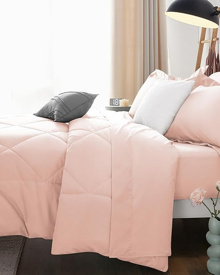 CozyLux Queen Comforter Set Blush Pink - Bed in a Bag Queen Size 7 Pieces, Luxury Soft Bed Set for All Seasons, Bedding Set with Down Alternative Comforter, Sheets, Pillowcases & Shams