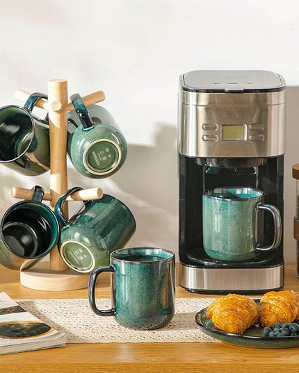 vancasso STARRY Coffee Mugs Set, 16 oz Ceramic Coffee Cups for Americano Hot Tea Iced Coffee Cold Brew Cocoa Milk Stoneware Mugs Set of 6, Dishwasher & Microwave Safe, Green