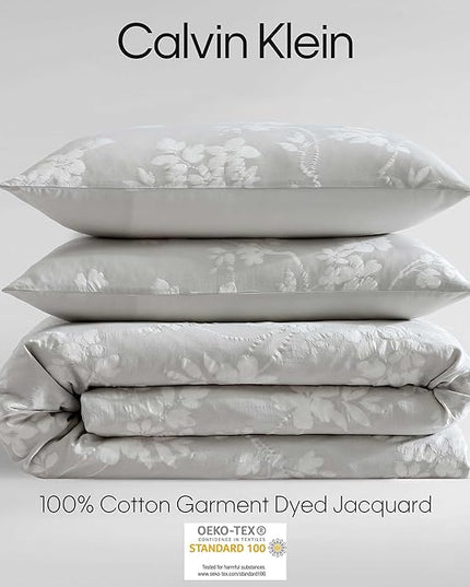 Calvin Klein - Duvet Cover Set, Soft & Breathable Bedding with Matching Shams, Abstract Stitching Pattern, Cozy Home Essentials (Spring Branches Grey, Queen)