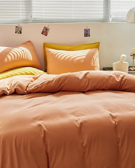 CLOTHKNOW Pink Peach Queen Comforter Set 3Pcs Orange Bedding Comforter Sets Soft Coral Queen Comforter Cozy Light Orange Comforter with 2 x Pillowcases
