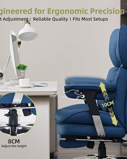 Efomao Big and Tall Office Chair with Footrest – High Back Computer Chair with Adjustable Armrests，Executive Office Chair with Wide Seat, Modern Desk Chair for Home Office, Gaming, or Study, Blue