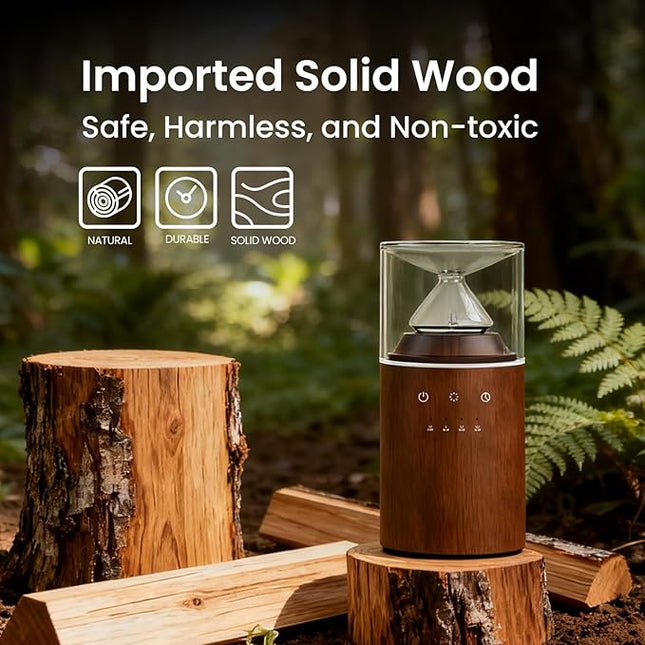 Waterless Essential Oil Nebulizing Portable Wireless Diffuser, Premium Glass and Solid Wood Aroma Diffuser for Home Office Bedroom Car, Elegant Gift Packaging with Essential Oil 10ml (Orange)