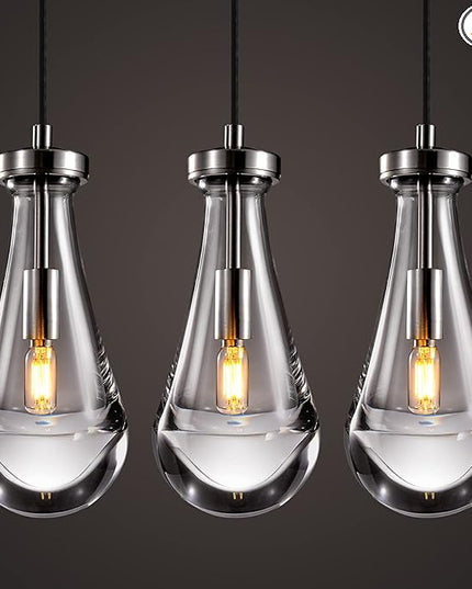 Raindrop Pendant Lights Set of 3, Modern Pendant Lights Kitchen Island 3 Pack, Brushed Nickel Island Light, Pendant Light for Bedroom Bathroom, Chandelier for Living Room Hallway