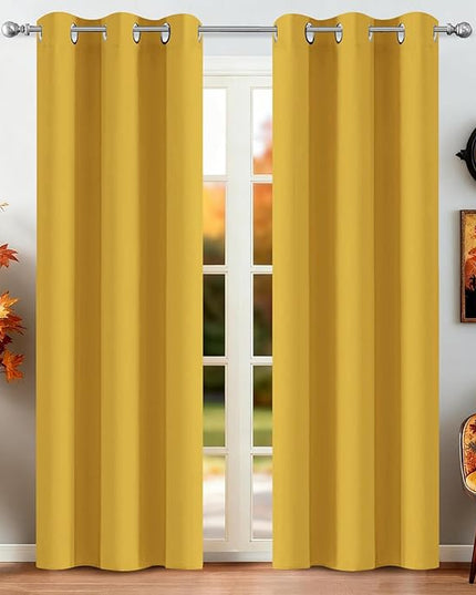 Yakamok Blackout Curtains Room Darkening Thermal Insulated Window Panels,Solid Grommet Top Drapes for Bedroom(38x84 Inch, Mustard Yellow, 2 Panels)