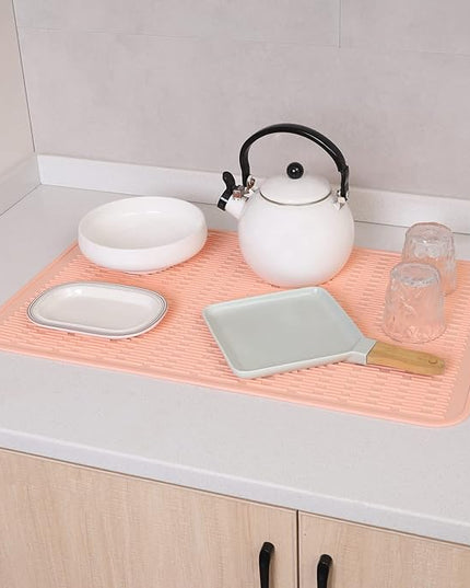 Silicone Dish Drying Mat for Multiple Usage,Easy clean,Eco-friendly,Heat-resistant Silicone Mat for Kitchen Counter or Sink,Refrigerator or Drawer Liner Pink 3XL 28 inches x 18 inches