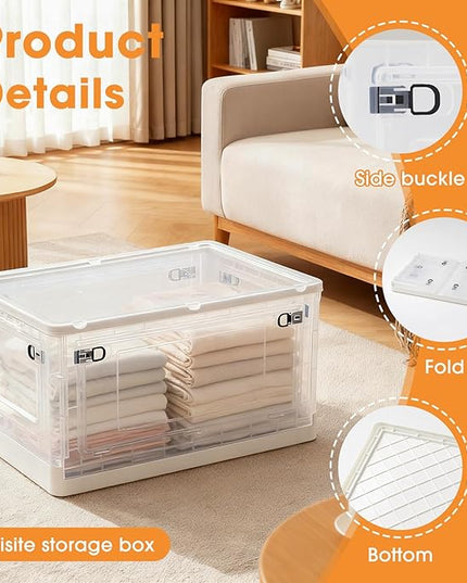 MGWILL 72 Quart Plastic Storage Bins with Lids & Wheels, Stackable Closet Organizers and Storage 5 Doors, Large Collapsible Storage Boxes, Foldable Clear Storage Containers