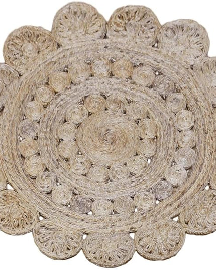 Rugsotic Carpets Hand Woven Jute 6'7''x6'7'' Round Eco-Friendly Area Rug Oriental Natural J00005