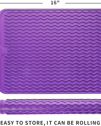 Silicone Dish Drying Mat for Multiple Usage,Easy clean,Eco-friendly,Heat-resistant Silicone Mat for Kitchen Counter or Sink,Refrigerator or drawer liner Purple L 16 inches x 12 inches