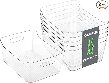Tiawudi 2 Pack Plastic Storage Bins, Extra Large Pantry Organizer, 13.5" x 10" Clear Storage Containers and Organizer Bins, Multi-Use Bins for Home, Kitchen, Closet and Cabinet