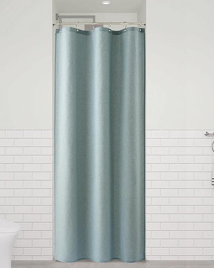 Naturoom Light Blue 36 Inch Shower Curtain - Stall Narrow Half Linen Ultra Thick Fabric Shower Curtain Set with Hooks, Boho Farmhouse Rustic RV Camper Bath Curtains for Bathroom, 36x72