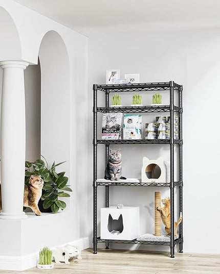 1250 lbs 5 Tier Shelf Metal Storage Shelves Shelving Wire Rack Heavy Duty Closet Organizers for Garage Kitchen Bathroom Laundry Black 13.8" D x 29.5" W x 59.5" H